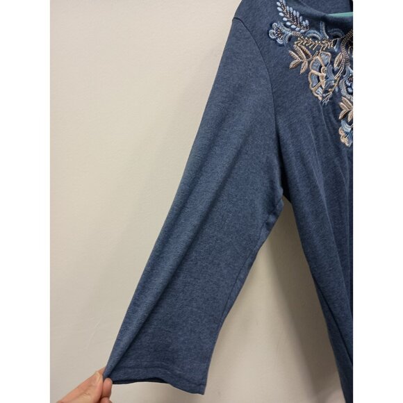 Karen Scott Tunic Top Womens Size 1X Blue Embroidered BOHO 3/4 Sleeve Casual - Picture 7 of 11